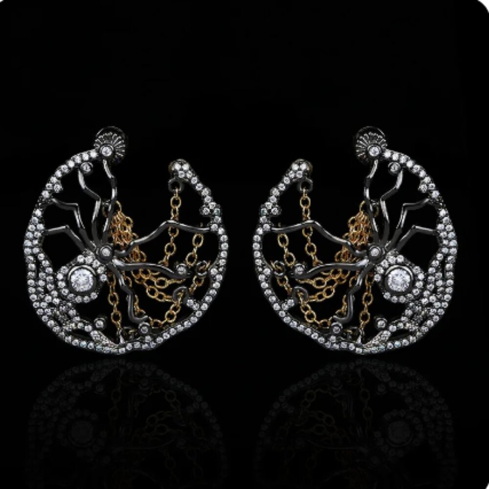 Gothic Spider Black Gold  Earrings Gothic Goth Punk